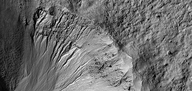 Close view of gullies, as seen by HiRISE under HiWish program