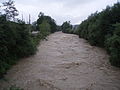 Die Brixentaler Ache in Bruckhäusl bei hohem Wasserstand im Sommer 2008.