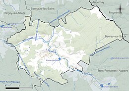 Carte en couleur présentant le réseau hydrographique de la commune