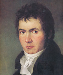 Beethoven okolo roku 1805, detail z Beethovenova portrétu od J. W. Mählera