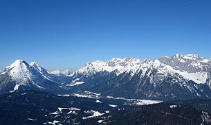 Hohe Munde, Gaistal, Leutasch und Wettersteingebirge, vorn Seefelder Plateau