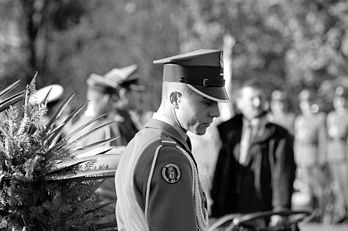 Soldat polonais de la Garde d’Honneur, couvert d’une rogatywka (béret), près de la Tombe du soldat inconnu de Varsovie. (définition réelle 1 880 × 1 246*)