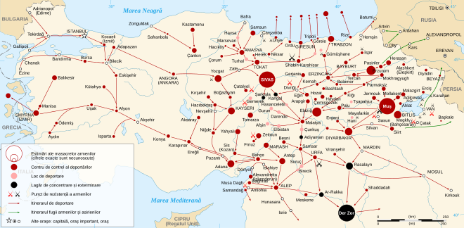 Hartă a Turciei actuale, activitățile fiind concentrate în estul teritoriului.