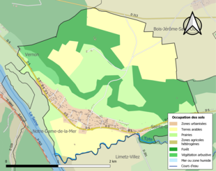 Carte en couleurs présentant l'occupation des sols.