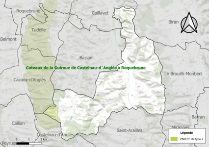 Carte de la ZNIEFF de type 2 sur la commune.