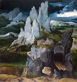 13 : Atelier de Joachim Patinier, Paysage avec saint Jérôme (fragment), National Gallery.