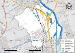 Carte en couleur présentant le réseau hydrographique de la commune