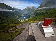 View of the fjord and of Geiranger from Flydalsjuvet