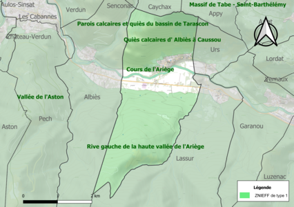 Carte des ZNIEFF de type 1 sur la commune.