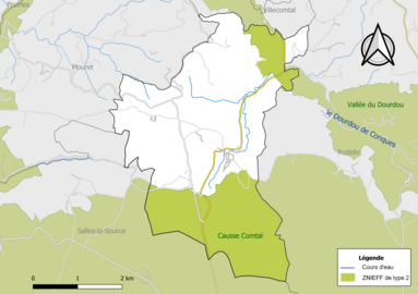 Carte des ZNIEFF de type 2 de la commune.