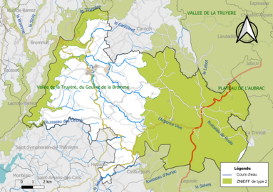 Carte des ZNIEFF de type 2 de la commune.