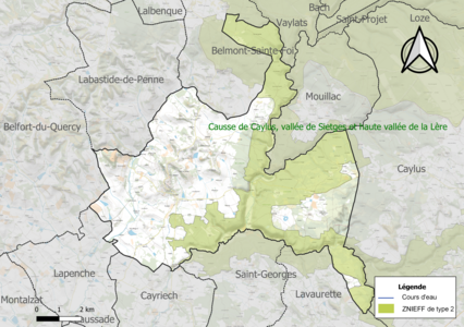 Carte de la ZNIEFF de type 2 sur la commune.