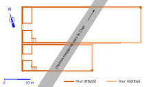 Dessin représentant le plan au sol de bâtiments.