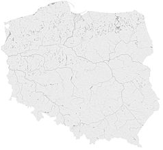 Mapa konturowa Polski, po prawej nieco na dole znajduje się owalna plamka nieco zaostrzona i wystająca na lewo w swoim dolnym rogu z opisem „Jezioro Zemborzyckie”