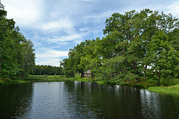 Sjön Keskmine järv i centrala Ahja.