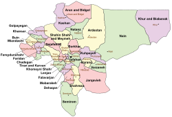 Location of Khur and Biabanak County in Isfahan province (right, purple)