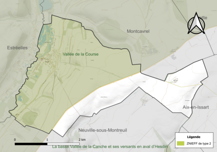 Carte de la ZNIEFF de type 2 sur la commune.