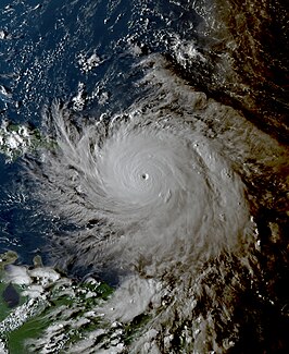 Orkaan Maria op zijn krachtigst, 19 september 21.15 UTC kort voor het bereiken van de kust van Puerto Rico