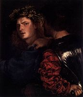 The Bravo, an example of a painting often attributed to Titian or Giorgione, but also to Palma Vecchio[15]