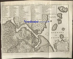 Emplacement des îles Vordonis sur un ancien plan de Constantinople.