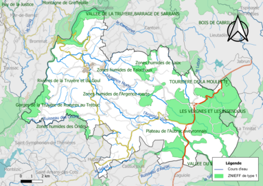 Carte des ZNIEFF de type 1 de la commune.