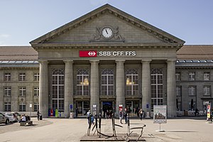 Three-story classical building with columns