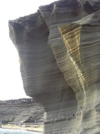 Stratified remains of Puʻu Mahana cinder cone