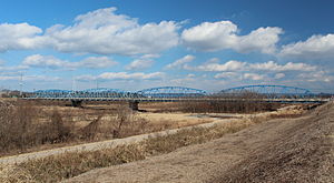 木曽川の南派川に架かる河田橋（愛知県道151号・岐阜県道114号一宮各務原線）