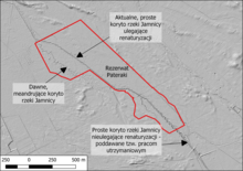 Rzeźba terenu w rezerwacie Pateraki. Widoczne obecne i dawne koryto rzeki Jamnicy (Trześniówki). Mapa podkładowa: Cieniowanie ISOK (Geoportal)