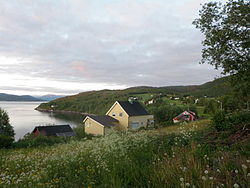 The village of Skjerstad, viewed from Skjerstad Church