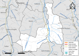 Carte en couleur présentant le réseau hydrographique de la commune