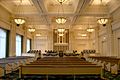 The chapel in the Joseph Smith Memorial Building in Salt Lake City, Utah is unusual in that it is in a downtown office building, it still follows the standard design of LDS chapels throughout the world.