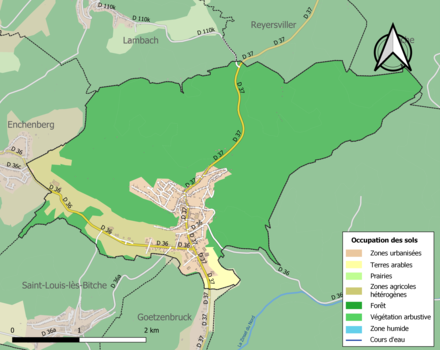 Carte en couleurs présentant l'occupation des sols.