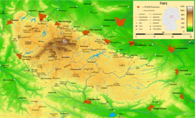 Carte topographique du Harz.