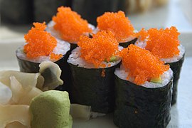 Makizushi topped with tobiko