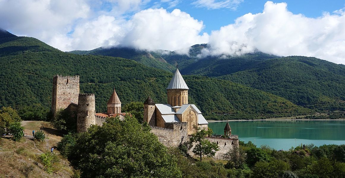 Georgia: Ananuri (Georgian: ანანური) is a castle complex on the Aragvi River, about 45 miles (72 kilometres) from Tbilisi. The fortress remained in use until the beginning of the 19th century. In 2007, the complex was placed on the tentative list for inclusion into the UNESCO World Heritage Site program.