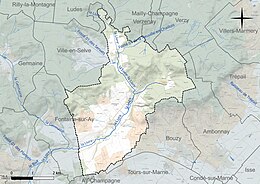 Carte en couleur présentant le réseau hydrographique de la commune