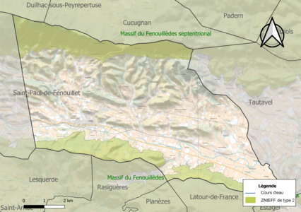 Carte des ZNIEFF de type 2 sur la commune.