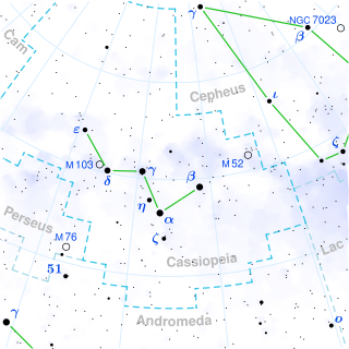 η Cassiopeiae is located in the constellation Cassiopeia