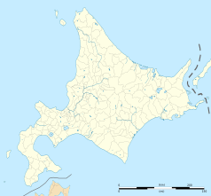 Mapa konturowa Hokkaido, na dole po lewej znajduje się punkt z opisem „Date”