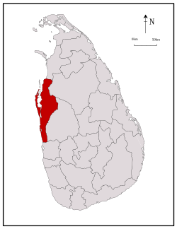 පුත්තලම දිස්ත්‍රික්කය ඉස්මතු කරමින් ශ්‍රී ලංකාවේ සිතියම