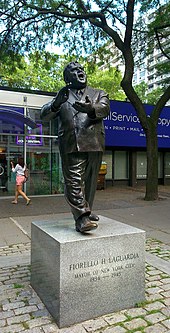 A statue of former NYC Mayor Fiorello LaGuardia in Greenwich Village, near the campus of New York University