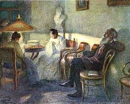 Under a Lamp (Leo Tolstoy in his Family Circle), 1902, pastel on paper