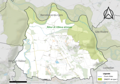 Carte de la ZNIEFF de type 2 sur la commune.