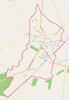 Mapa konturowa Krajenki, w centrum znajduje się punkt z opisem „Kościół św. Anny i św. Mikołaja w Krajence”