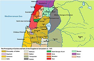 Map of the feudatories of the king of Jerusalem in 1187