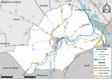 Carte en couleur présentant le réseau hydrographique de la commune