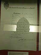 Certificado de toma de posesión como Diputado en 1910