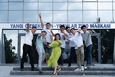 Members of the user group and WikiStipendiya team members during a tour of Namangan in the second phase of the edit-a-thon