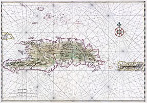 Carte marine du XVIIe siècle d'Hispaniola et du canal de la Mona. (définition réelle 8 594 × 6 055)